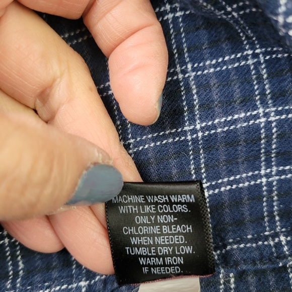 Croft & Barrow Navy Blue White Checkered Button Down Flannel Men's Shirt Gorp XL - Picture 7 of 7
